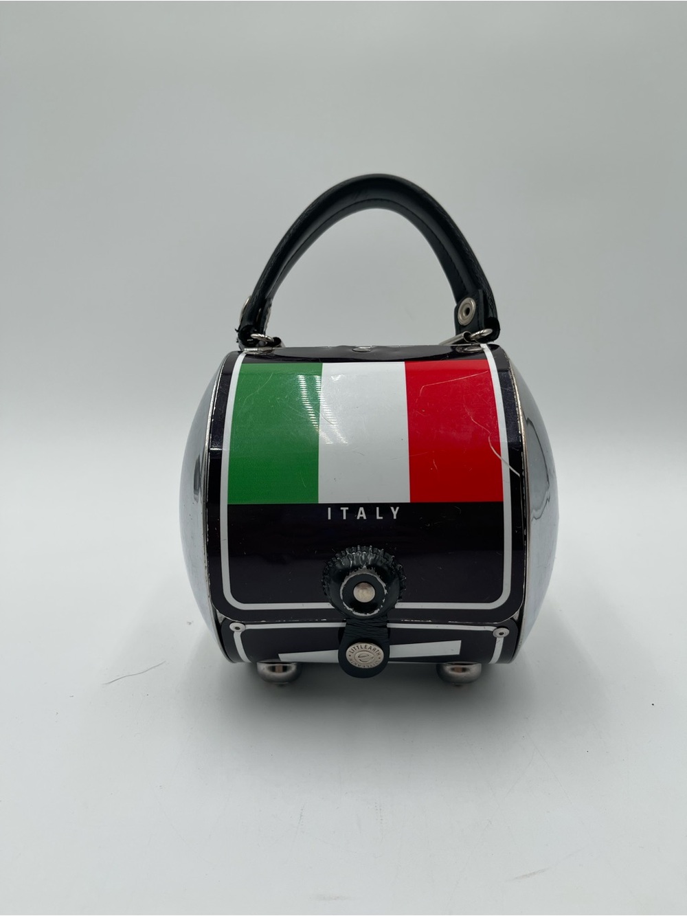 Little Earth 90’s Italy License Plate Round Metal Statement Handbag Black